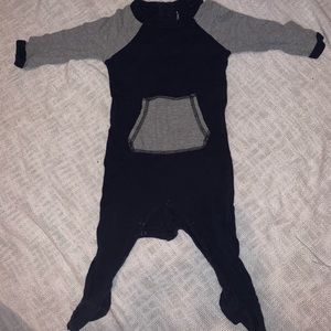 Blue and gray footie pajamas
